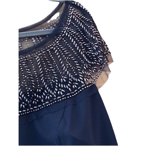 R&M Richard’s Formal Dress 18W Knee Length Beaded Top A Line Padded Bust Navy - Picture 3 of 7